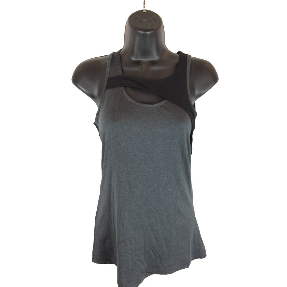 Zobha Women's Athletic Top Cross Body Tank Mesh Knit Gray Workout Gym Size S